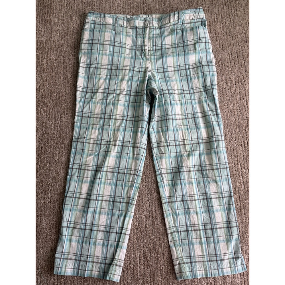 Charter Club Golf Collection Allison Fit Plaid Cropped Pants Blue Green Size 14